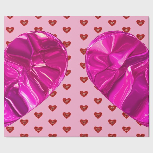Papel De Presente Red heart on pink background Wrapping Paper love (Barra)