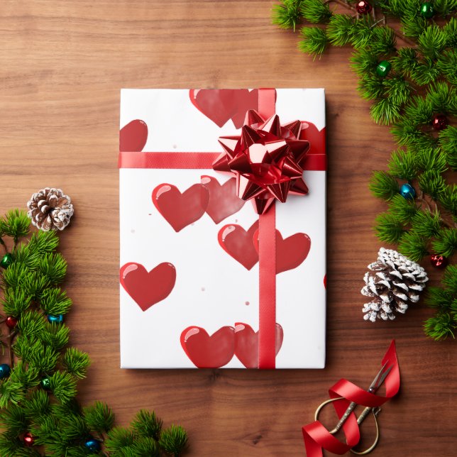 Papel De Presente Red Hearts Wrapping Paper (Presente de Natal)