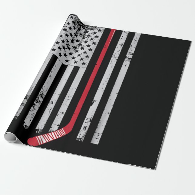 Papel De Presente Red Hockey Stick American Flag USA Hockey (Desenrolado)