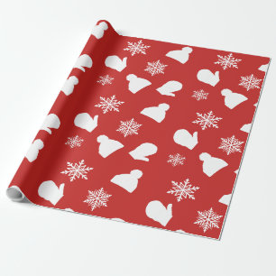 Papel De Presente Red Holiday Mittens e Chapéus de Natal