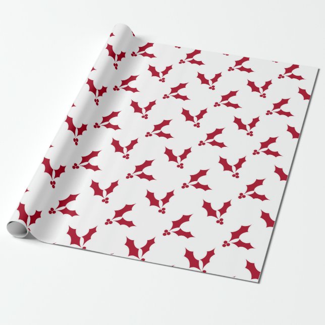 Papel De Presente Red Holly Berry Pattern (Desenrolado)