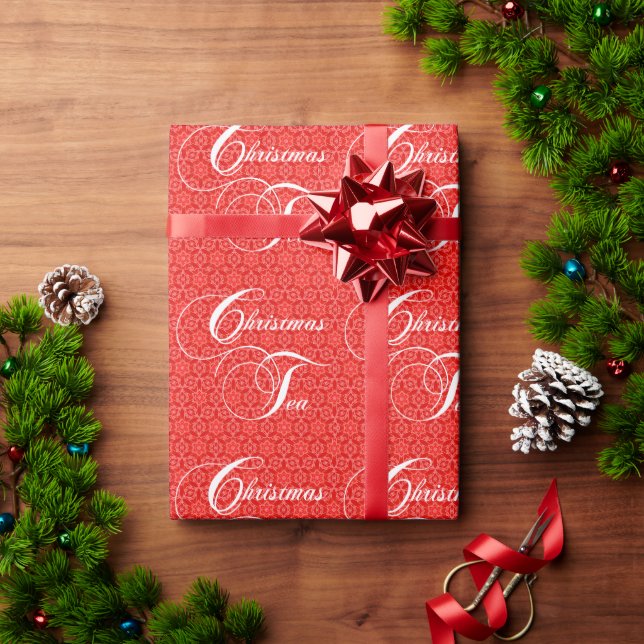 Papel De Presente Red Lace Christmas Tea Party (Presente de Natal)