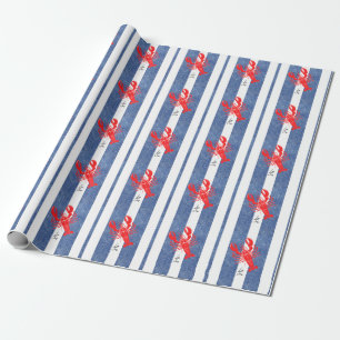 Papel De Presente Red Lobster em Listras de Denim Azul e Branco