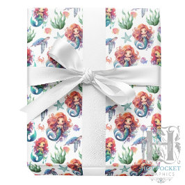 Papel De Presente Red Mermaid Wrapping Paper in White