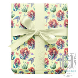 Papel De Presente Red Mermaid Wrapping Paper in Yellow