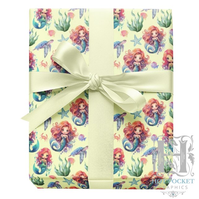 Papel De Presente Red Mermaid Wrapping Paper in Yellow (Criador carregado)