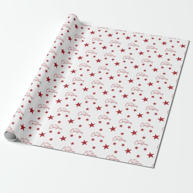 Papel De Presente Red Merry Christmas Stars (Desenrolado)