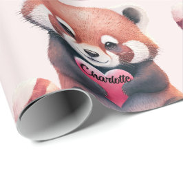 Papel De Presente Red Panda Heart Watercolor Add Name Cute