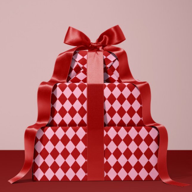 Papel De Presente Red & Pink Argyle Christmas Wrapping Paper (Criador carregado)