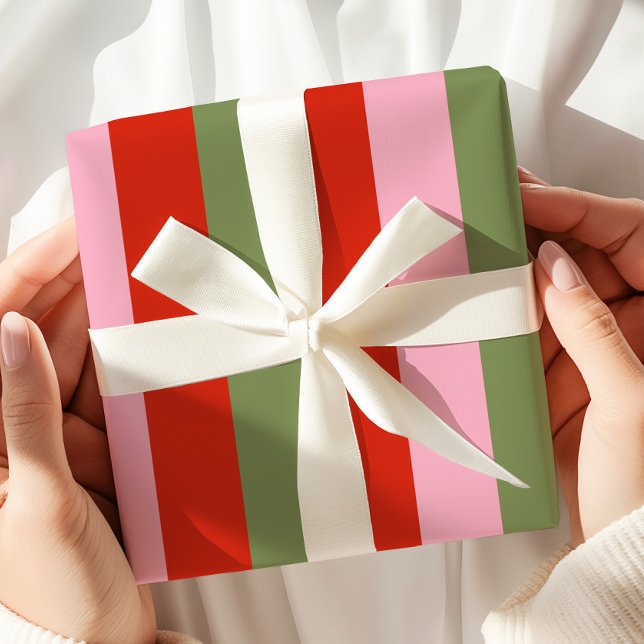 Papel De Presente Red Pink Green Stripes (Criador carregado)