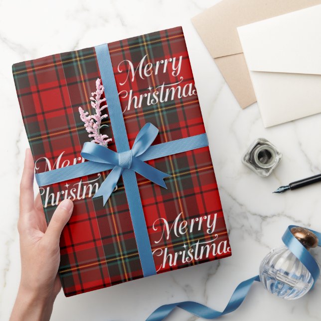 Papel De Presente Red Plaid Merry Christmas (Presentear)