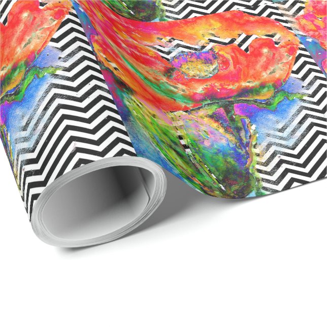 Papel De Presente Red Poppy Chevron (Ponta do rolo)