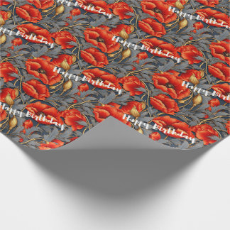 Papel De Presente Red Poppy Flowers Feliz Aniversário Wraping Paper