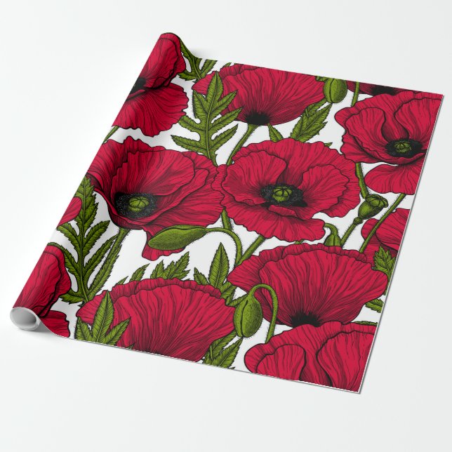 Papel De Presente Red Poppy jardim 2 (Desenrolado)