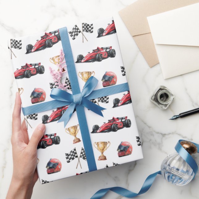 Papel De Presente Red Racing Car Birthday Wrapping Paper (Presentear)