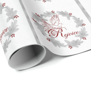 Papel De Presente Red Rejoice Silver Leaf Pine Wreath