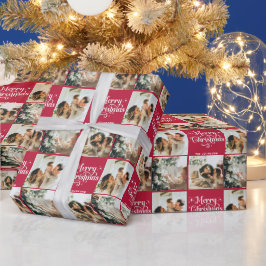 Papel De Presente Red Retro Felry Christmas Family 3 Photo Collage