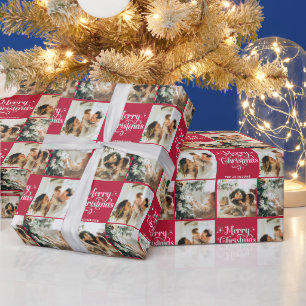 Papel De Presente Red Retro Felry Christmas Family 3 Photo Collage