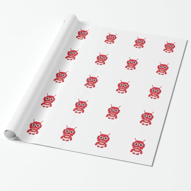 Papel De Presente Red Retro Robot (Desenrolado)