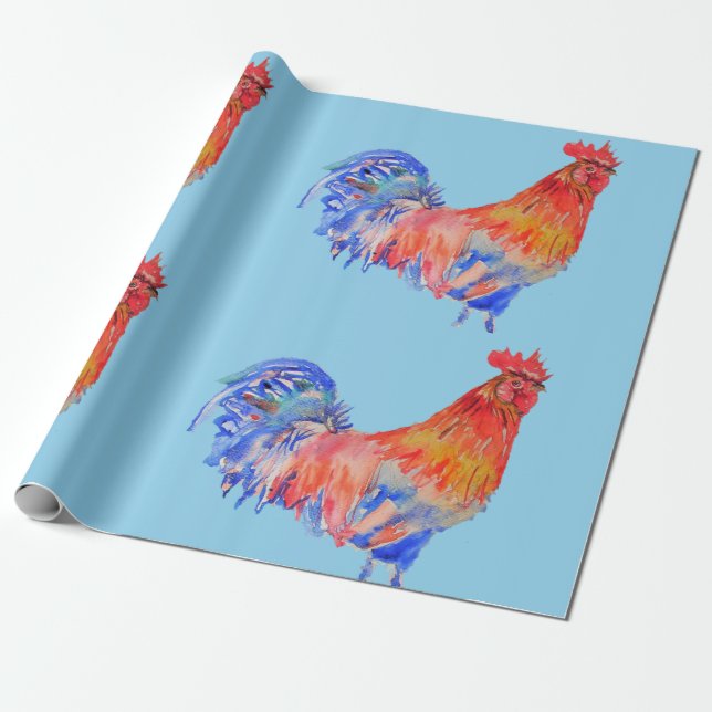 Papel De Presente Red Rooster galinha Watercolor (Desenrolado)