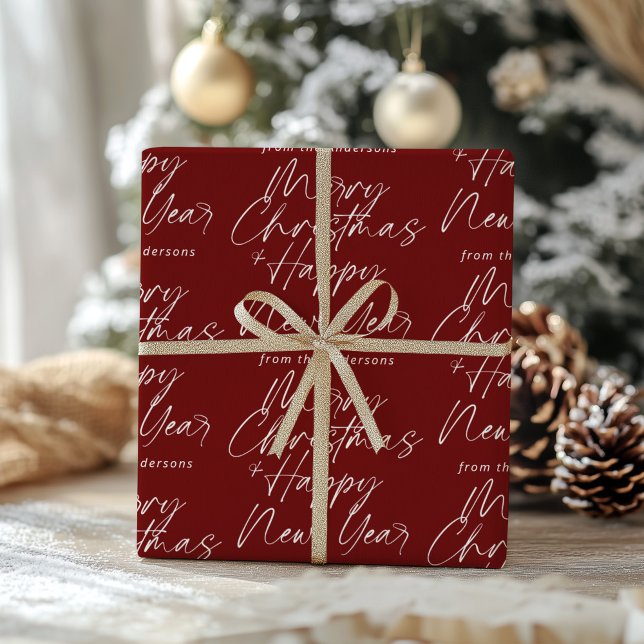 Papel De Presente Red Simple Modern Feliz Natal e Feliz ano novo (Criador carregado)