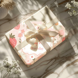 Papel De Presente Red Strawberry Berry First Party