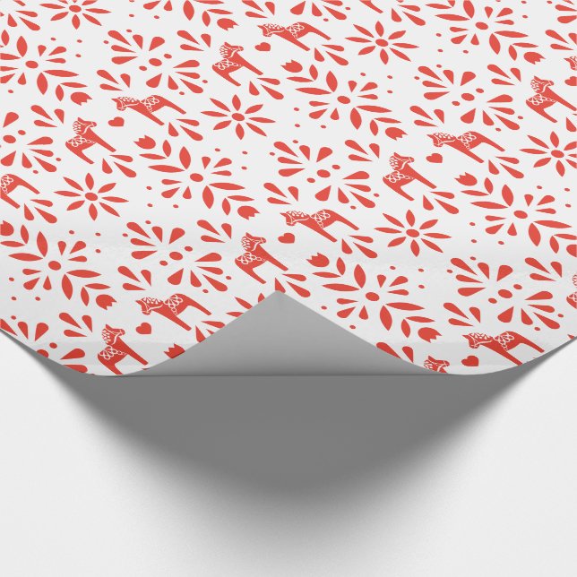 Papel De Presente Red Swedish Dala Horse White Holidy Wrap (Ponta)