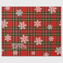 Papel De Presente Red Tartan White Floco de Neve Personalizado Natal