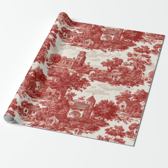 Papel De Presente Red Toile Countryside Scene (8) (Desenrolado)