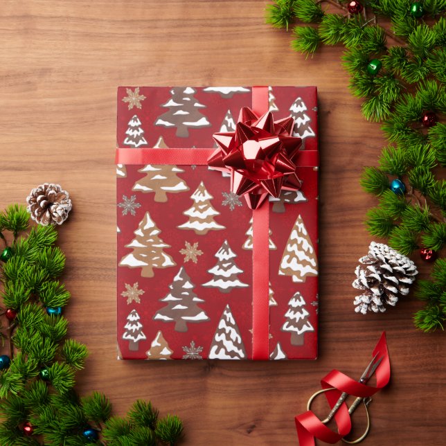Papel De Presente Red Tree Gingerbird Cookies Natal (Presente de Natal)