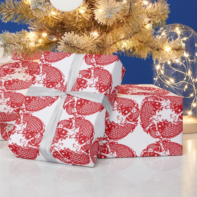 Papel De Presente Red Whirling Koi Carp Fish Group Wrapper Paper 1 (Feriados)