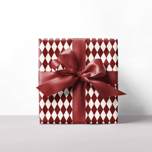 Papel De Presente Red & White Argyle Festivo Natal Moderno (Criador carregado)