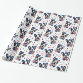 Papel De Presente Red White Blue Buldogue American Flag Stars