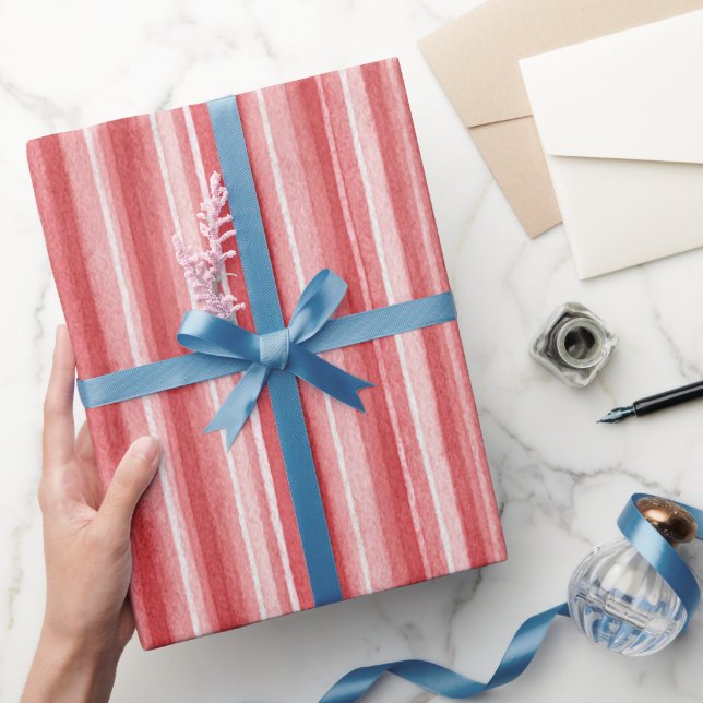 Papel De Presente Red White Blush Pink Stripes Valentine's Day (Presentear)