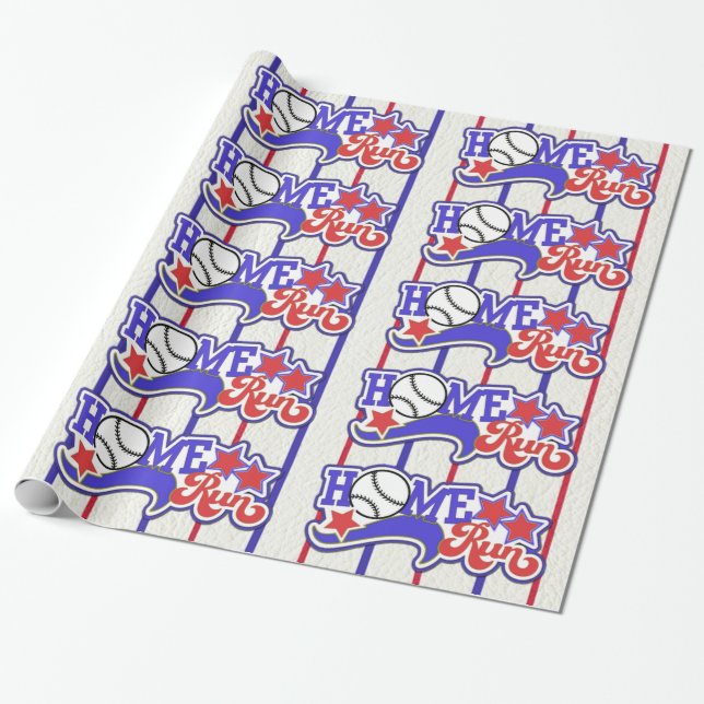 Papel De Presente Red White e Blue Home Executar Baseball Striball (Desenrolado)