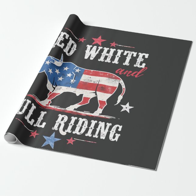 Papel De Presente Red White e Bull Andando Cowboys Americanos (Desenrolado)