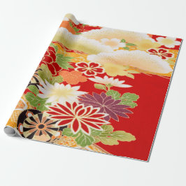 Papel De Presente Red White Green - Kimono Floral Decoupage
