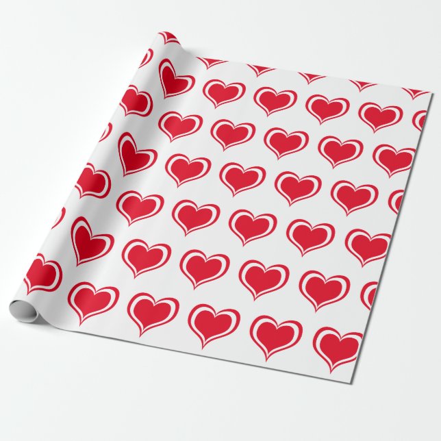 Papel De Presente Red White Hearts Dia de os namorados Pattern Love (Desenrolado)