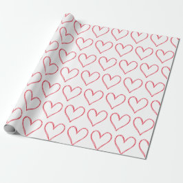Papel De Presente Red White Hearts Dia de os namorados Pattern Love 