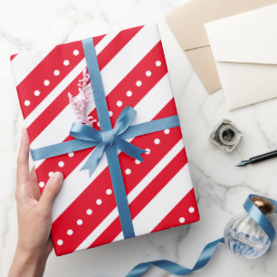 Papel De Presente Red White Lines Dots Natal