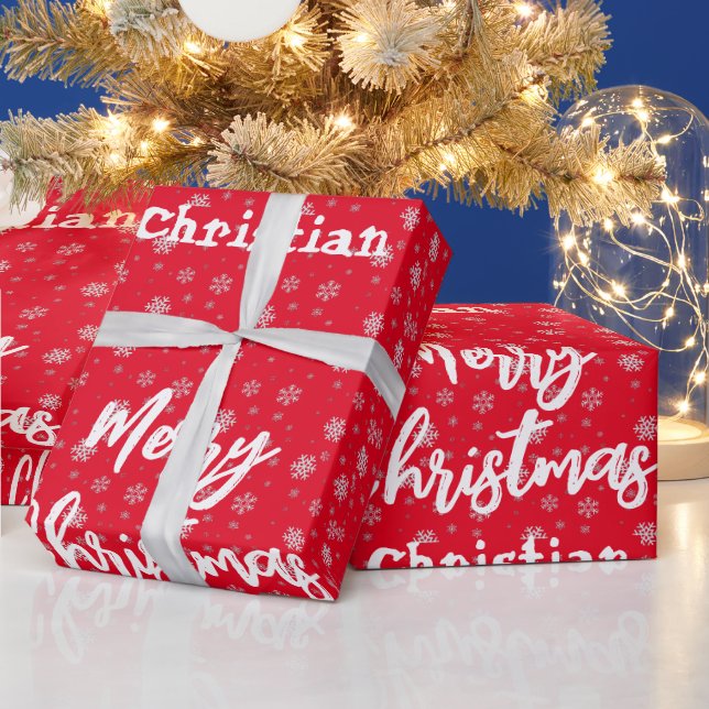 Papel De Presente Red White Winter Snowflake Padrão Feliz Natal (Feriados)