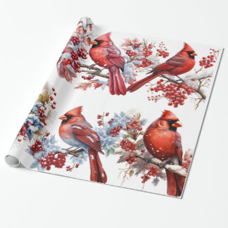 Papel De Presente Red White Winter Wonderland Cardinhas Natal