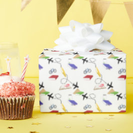 Papel De Presente Red Yellow Blue Airplane Bicycle