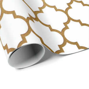 Papel De Presente Rede do art deco de Quatrefoil do ouro branco