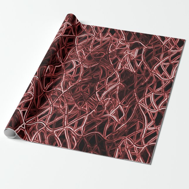 Papel De Presente Rede vermelha entrelaçada de fio rústico e enredad (Desenrolado)