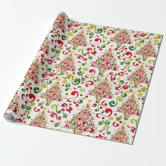 Papel De Presente Redemoinhos de Árvore de Natal (Desenrolado)
