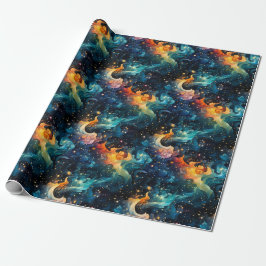 Papel De Presente Redemoinhos de Cores Cósmicas Radiantes