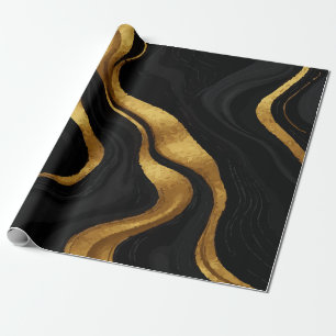 Papel De Presente Redemoinhos de Gradiente Dourado em Preto – Luxo