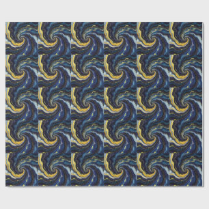 Papel De Presente Redemoinhos Vibrantes de Azul e Dourado 2