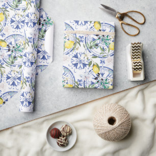 Papel De Presente Redondo,ornamentado,azulejo espanhol,mediterrâneo,